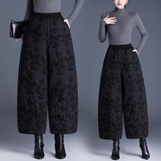 批发实拍 雪尼尔刺绣茧型阔腿裤<b class='q'>女</b>冬新款防寒保暖棉裤休闲九分花苞裤