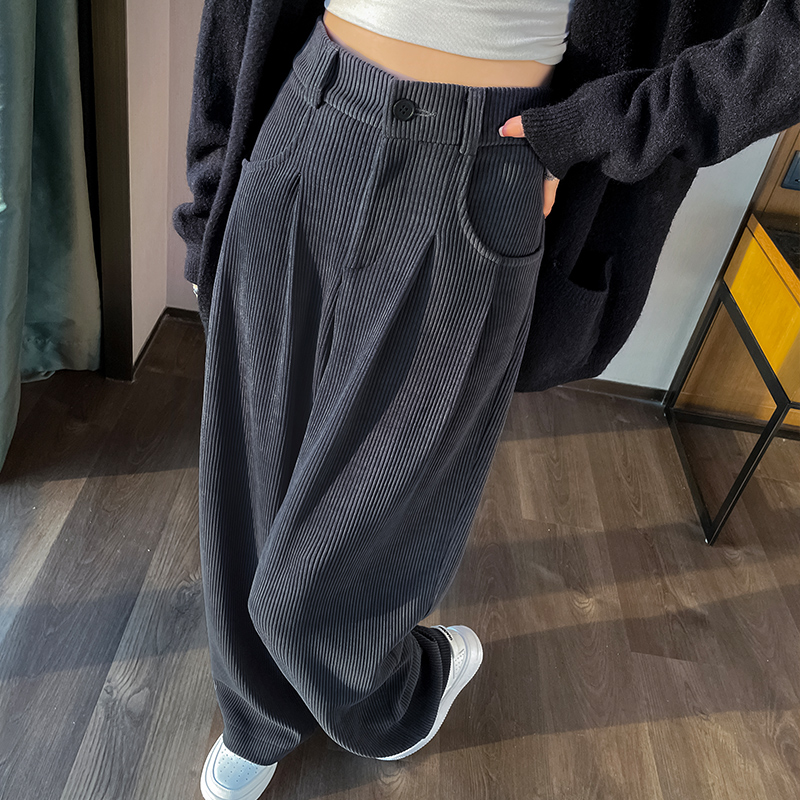 窄版阔腿裤女秋冬加绒2025新款欧棉绒小个子休闲垂感高腰直筒裤