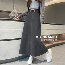 批发法式<b class='q'>复古</b>赫本风a字毛呢半身裙女秋冬新款高腰显瘦好看设计感<b class='q'>长裙</b>