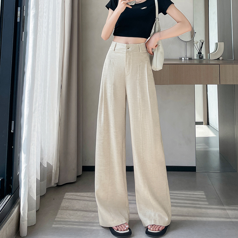RY588# 亚麻阔腿裤女春夏新款宽松高腰显瘦休闲直筒长裤轻奢垂感棉麻裤子