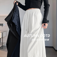 批发<b class='q'>高腰</b>松驰感弯刀裤女春季新款宽松遮胯休闲奶奶裤松紧腰抽绳<b class='q'>九分裤</b>