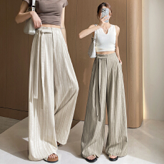 批发复古条纹西装裤女春夏2026新款绑带高腰设计直筒休闲宽松阔腿长裤