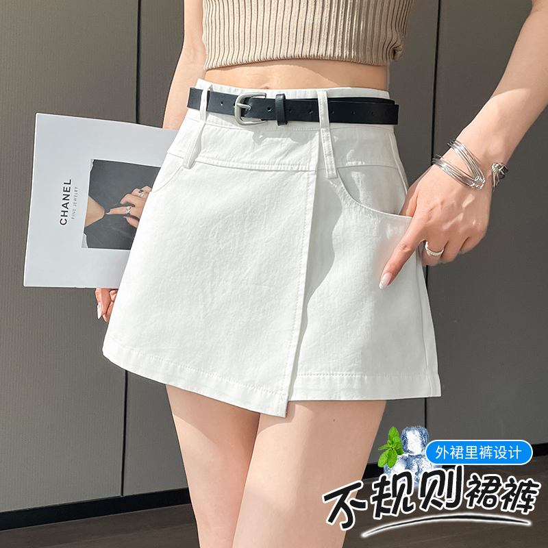 화이트 불규칙 반신 치마바지 여성 여름 섹션 한 부서 하이웨이스트 한 마디 반바지 루즈핏 다용도 캐주얼 와이드 레그 팬츠