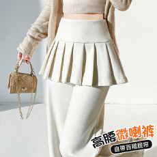 批发韩系假两件屁帘裤子女2026新款秋季高腰显瘦微喇裤设计感百褶裙裤