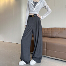 批发灰色<b class='q'>西装</b>裤<b class='q'>女</b>秋季2026新款高级感垂感阔腿裤直筒<b class='q'>休闲</b>老钱风长裤子