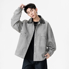 批发撞色拼接翻领外套男春秋新款美式宽松休闲工装大码夹克