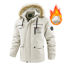 批发跨境专供欧码日系工装男士冬季加绒款可拆卸帽工装夹克