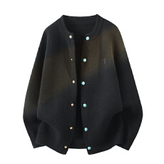 批发秋季新款复古纯色圆领毛衣开衫刺绣时尚纽扣开衫宽松<b class='q'>针织衫</b>外套