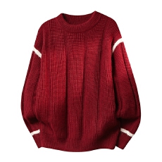 批发撞色拼接毛衣男秋冬季圆领运动<b class='q'>针织衫</b>男套头打底外穿毛线衣