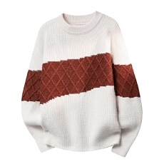 批发撞色拼接毛衣男秋冬季菱格纹圆领运动<b class='q'>针织衫</b>男套头打底外穿毛线衣