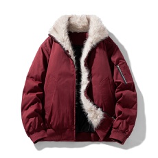 批发冬季新款青少年连帽加棉男保暖加厚潮牌<b class='q'>时尚</b>宽松毛领派克服外套男