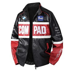 批发跨境外贸新款美式亮面立领皮衣男女刺绣厚PU皮夹克情侣款外套