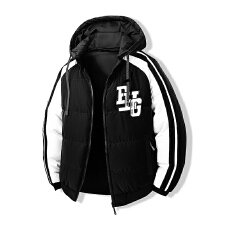 批发跨境棉衣新款撞色拼接三条杠可卸帽双面穿棉衣<b class='q'>欧美</b>冬季保暖棉服