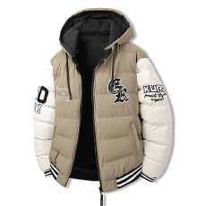 批发跨境棉衣新款拼袖撞色刺绣工艺可卸帽双面穿棉衣<b class='q'>欧美</b>冬保暖棉服