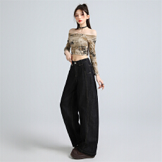 批发实拍黑金色后腰弹力松紧复古时尚防褪色<b class='q'>牛仔裤</b>女秋新款百搭弯刀裤