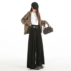 批发实拍复古美拉德咖色阔腿裤女秋冬新款高腰垂感软糯宽松休闲裤子