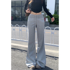 批发实拍玛莉&美式休闲｜抽绳松紧腰<b class='q'>设计</b>｜低腰微喇运动休闲裤女