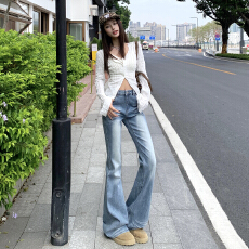 批发实拍玛莉&美式复古｜压皱猫须洗水设计｜弹力微喇牛仔<b class='q'>裤</b>女