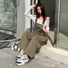 批发实拍玛莉&美式复古｜笔袋设计｜宽松工装牛仔<b class='q'>背带裤</b><b class='q'>女</b>