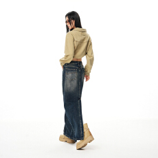 批发实拍美式复古A型中长款错位解构设计宽松牛仔女