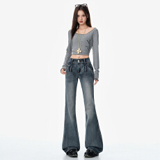 批发实拍野生zero蓝灰微喇牛仔<b class='q'>裤</b>2026春季辣妹<b class='q'>修身</b>显瘦小众设计感<b class='q'>裤</b>子