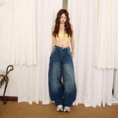 批发实拍美式复古宽松阔腿裤工装裤春<b class='q'>夏</b>百搭镰刀裤牛仔裤女2026新款