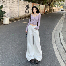 批发实拍云雾白阔腿<b class='q'>牛仔</b>裤女2026春夏新款高腰显瘦直筒宽松百搭拖地裤