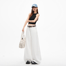 批发实拍<b class='q'>白色</b>高腰<b class='q'>牛仔裤</b>宽松直筒简约百搭显瘦阔腿裤女