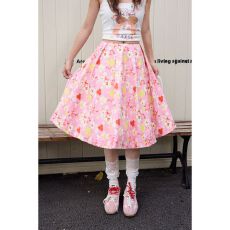 批发实拍复古高腰碎花a字裙半身裙春夏百搭甜美扇形百褶中裙休闲新款