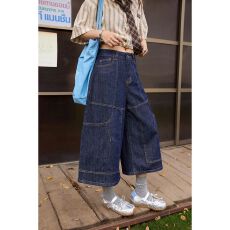批发实拍美式复古高腰宽松<b class='q'>阔腿裤</b>多口袋设计春夏百搭七分裤牛仔裤女