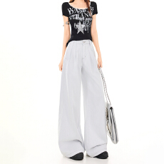 批发实拍2026春夏新款莱赛尔美式复古阔腿<b class='q'>牛仔裤</b>褶皱宽松休闲长裤