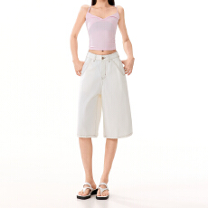 批发实拍2026春夏新款百搭简约牛仔垂感美式复古宽松阔腿五分中裤