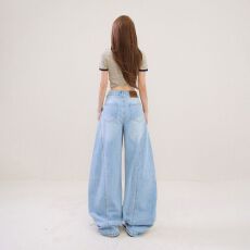 批发实拍美式复古宽松阔腿裤春夏百搭垂感弯刀裤百搭显瘦<b class='q'>牛仔裤</b>女新款