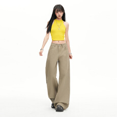 批发实拍美式新款马丁休闲裤<b class='q'>牛仔裤</b>女高腰宽松<b class='q'>显瘦</b>直筒拖地裤子女春夏