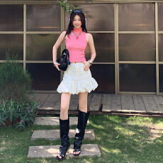 批发实拍香槟杏拼接设计<b class='q'>花苞</b>半身<b class='q'>裙</b>女气质高腰显瘦a字短<b class='q'>裙</b>