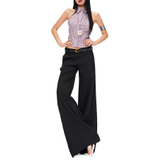 批发实拍2026年春季黑色低腰休闲喇叭西裤女垂感宽松拖地裤