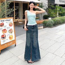 批发实拍美式复古｜前开叉设计｜包臀<b class='q'>牛仔</b>半身裙女