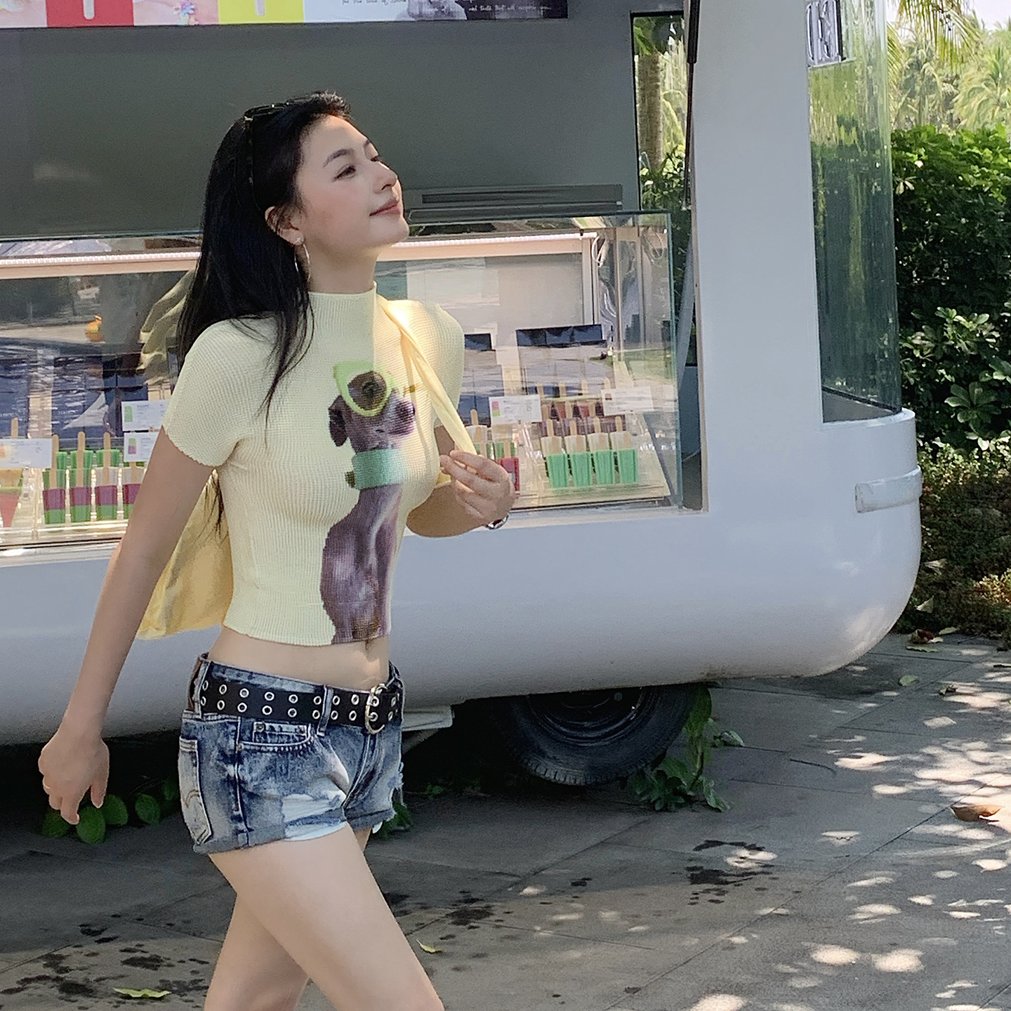 실사 푸켓 26 년 여름 새로운 아메리칸 레트로 로우 웨이스트 마오 못 주머니 핫 바지 데님 반바지 여성