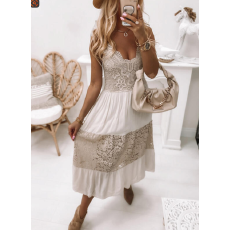 批发亚马逊新款欧美性感无袖<b class='q'>蕾丝</b>拼接<b class='q'>连衣裙</b>长裙