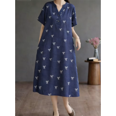 批发棉麻<b class='q'>连衣裙</b>女夏季2026新款今年流行宽松洋气妈妈印花裙子