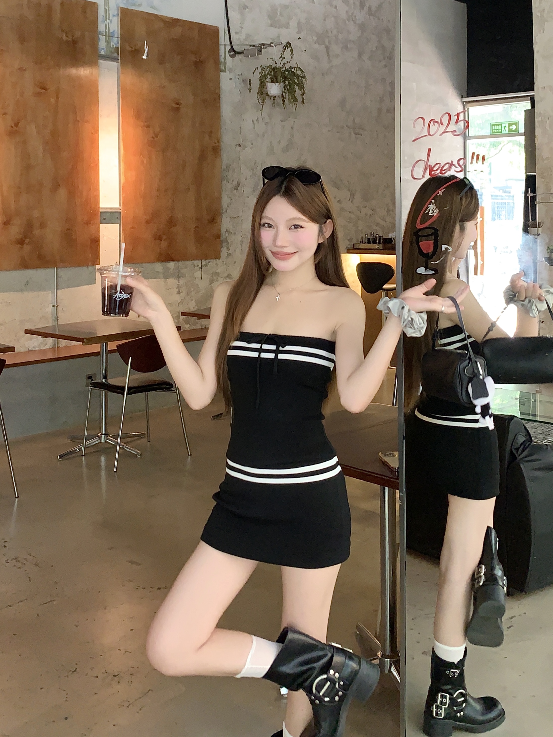 FA34000# 休闲套装辣妹风撞色无袖针织抹胸背心包臀半身裙两件套 服裝批發女裝批發服飾貨源