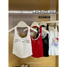 批发实价实拍甜辣妹风可爱刺绣花边挂脖<b class='q'>背心</b>女夏季别致显瘦带胸垫上衣