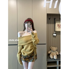 批发实价实拍美拉德一字肩长袖<b class='q'>针织衫</b>碎花半身裙短裙女秋季时尚<b class='q'>两件套</b>