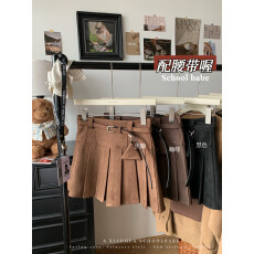 批发实价实拍美拉德复古纯色百褶<b class='q'>短裙</b>女2025<b class='q'>春秋</b>小个子高腰A字半身裙