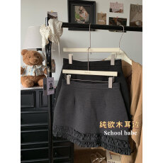 批发实价实拍秋季韩版通勤气质百搭木耳边高腰半身裙遮跨<b class='q'>修身</b>上衣女