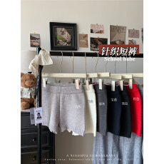 批发实价实拍灰色针织高腰毛裤休闲裤运动裤百搭紧身显瘦热裤直筒<b class='q'>短裤</b>