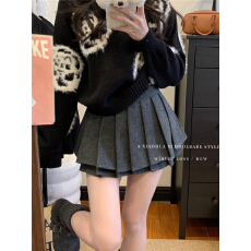 批发实价实拍减龄学院风高腰毛呢半身裙女冬季防走光A字裙百褶裙短裙