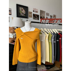 批发实价实拍秋季时髦小姨风露肩一字领针织衫女修身<b class='q'>打底衫</b>毛衣上衣