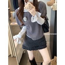 批发实价实拍法式灰色针织<b class='q'>连衣裙</b>子秋季韩系巨好看早秋穿搭一整套装裙