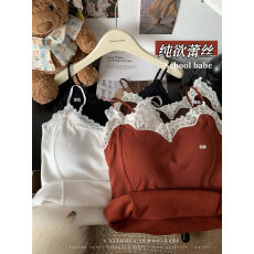 批发实价实拍性感蕾丝花边V领吊带背心鱼骨线设计带胸垫薄绒内搭上衣